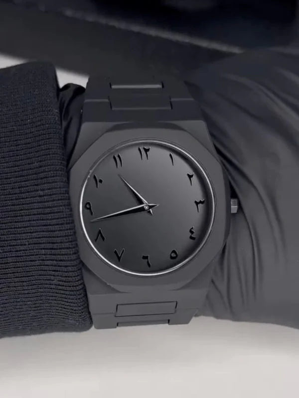 Aura watch 2025 New Arabic Aura Watch Black Modern Creative Design Waterproof Stainless Steel Chain Quartz Movement