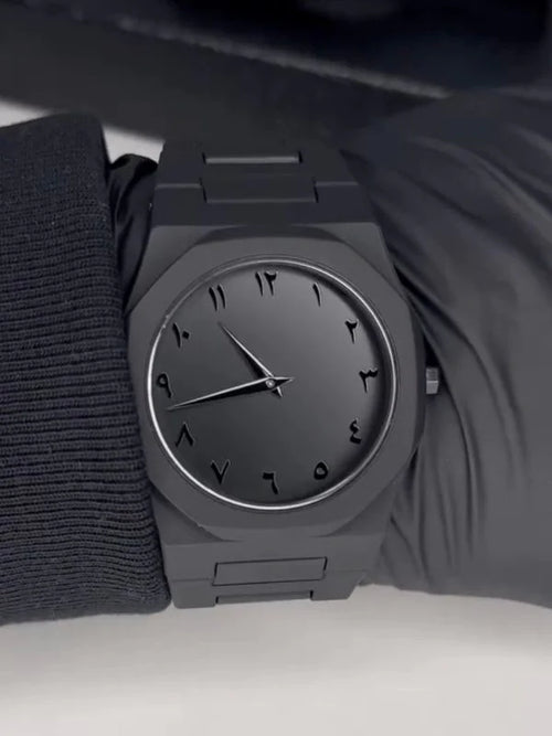 Aura watch 2025 New Arabic Aura Watch Black Modern Creative Design Waterproof Stainless Steel Chain Quartz Movement